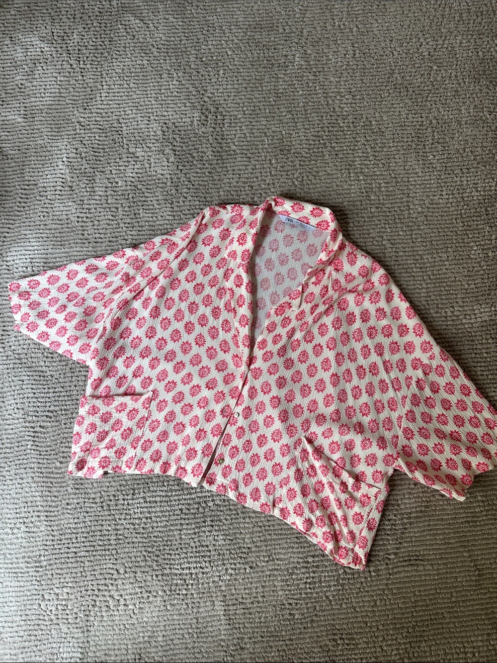 Zara Button-Down Shirt with Pink Floral Print